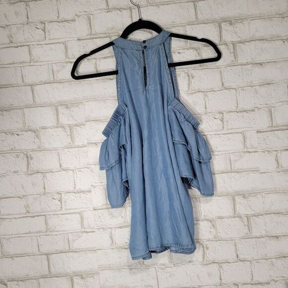 Blue Rain lyocell blue open shoulder top - Picture 9 of 12